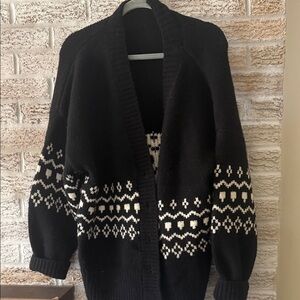 Karen Kane Black Cardigan with Cream Geometric Trim